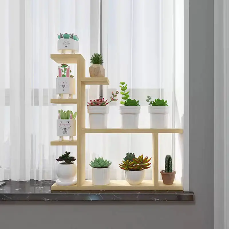 Wood Succulent Pots Indoor Balcony Flower Racks Home Furniture Floor Flower Pot Stand Simple Living Room Multi-Layer