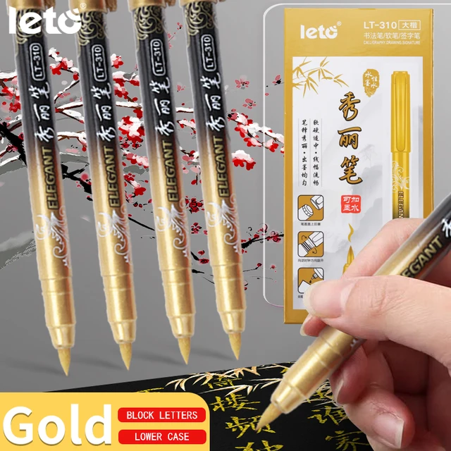 Leto Chinese style Calligraphy Brush tip Pen for Student easy writing Markers Art School Supplies Stationery Black/Red/Gold 1