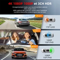 E-ACE 3 canaux 4K Dashcam boîte noire enregistreur vidéo caméra cabine infrarouge Support WIFI GPS Vision nocturne Mode de stationnement voiture Dvr 3