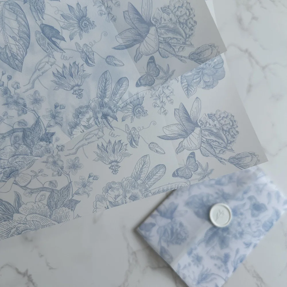 Blue green or pink flower Vellum Wrap suitable for a 5 x 7 Wedding Invitation