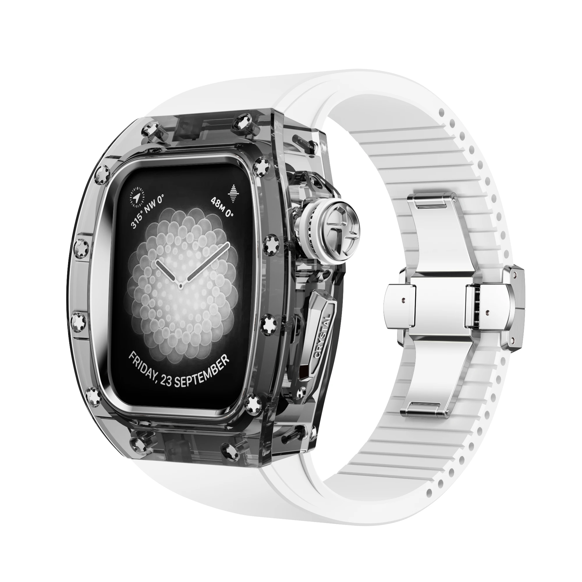 애플 워치용 Viton 스트랩 크리스탈 모드 키트, 패션 개조 케이스, 럭셔리 iWatch 시리즈 9, 8, 7, 6, 5, 4, SE, 화이트 밴드, 44mm, 45mm