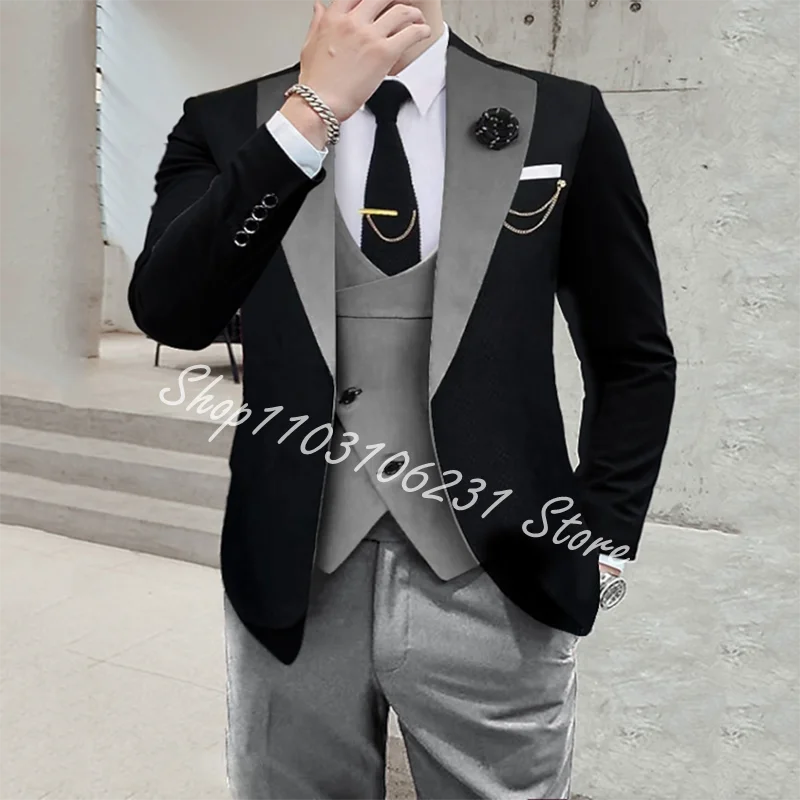 New Men's Suit Slim Fit Groom Best Men Suits Wear Blazer Vest Pants Casual Groomsmen Wedding Party Tuxedos Trajes De Hombre