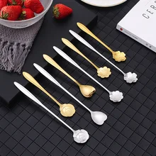 Stainless Steel Short Stirring Spoon Creative Long Handle Thicken Small Spoon Dessert Spoon Coffee Ice Spoons Kitchen Tool Hot