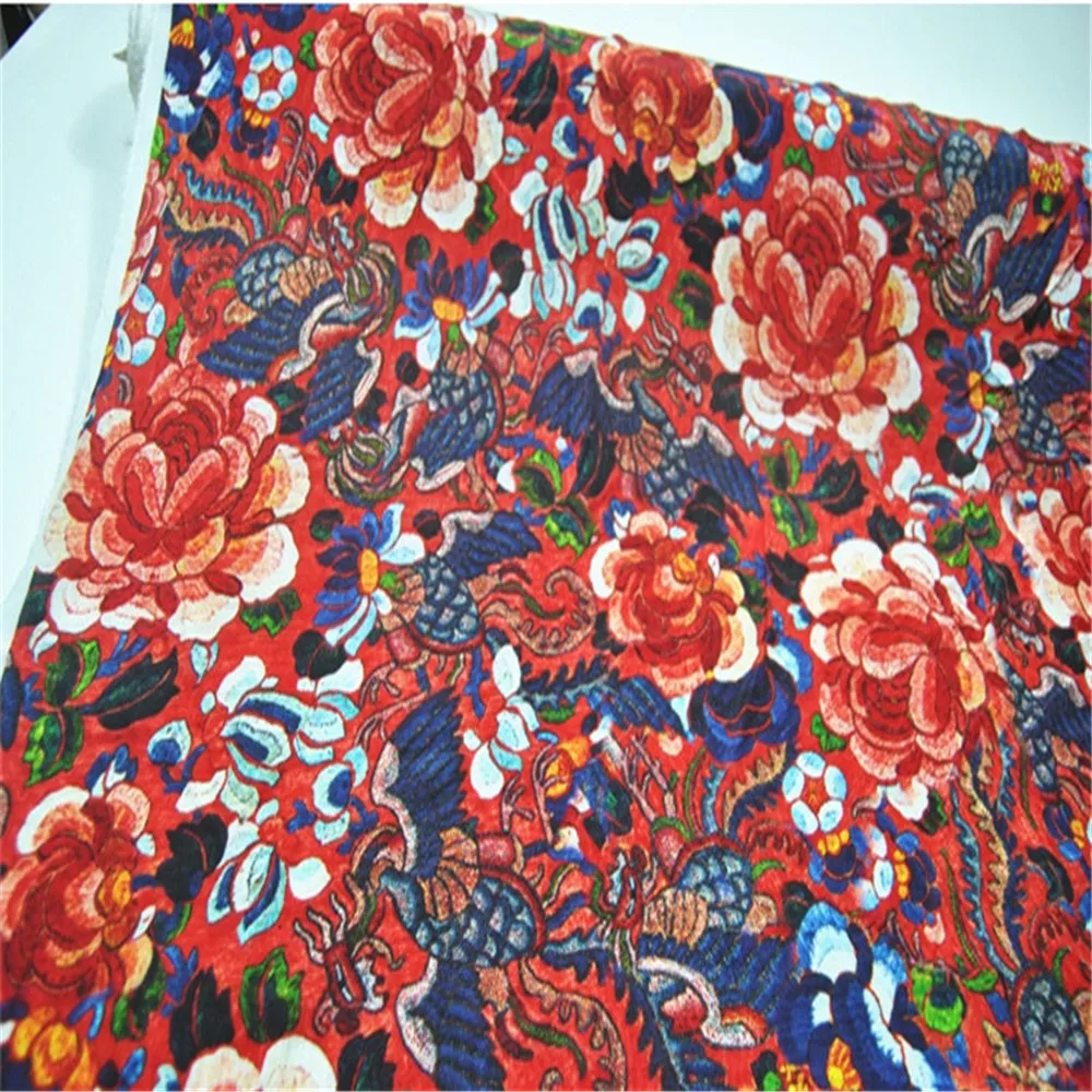 

Natural Comfortable Peace Silk CDC Fabric Crepe De Chine Red Flowers Mordern Chinese for Spring Shirt Suit Pajama Cloth Summer