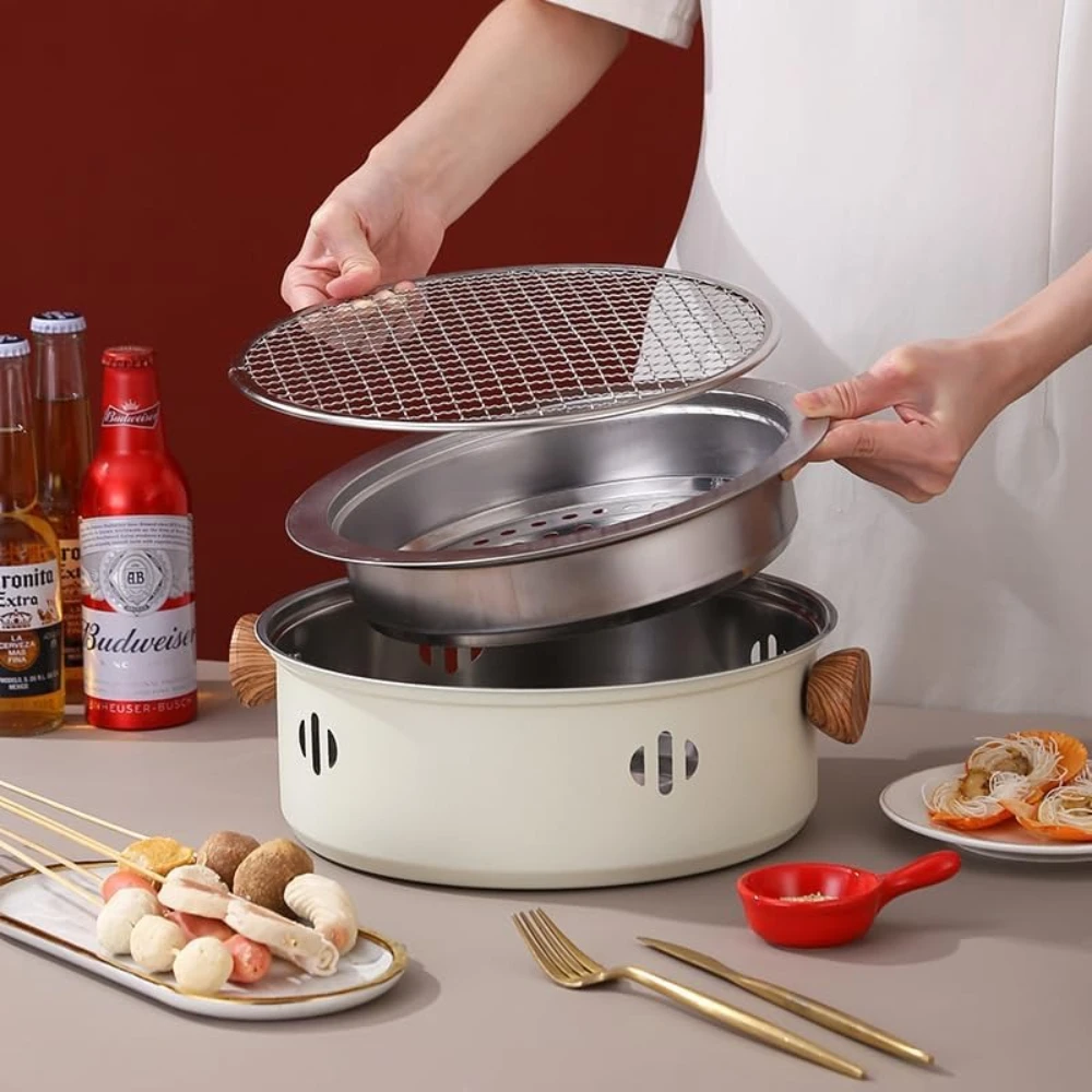 Korean BBQ Grill Charcoal Stove Charcoal Grill Stainless Steel Outdoor Camping Cooking Tea Around The Stove Barbecue Stove - Image 4