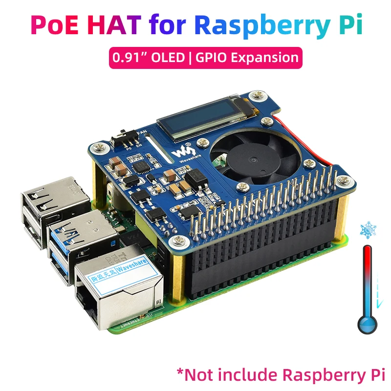 Raspberry pi Poe Hat 802.3af Power Over Ethernet Placa de Expansão com Ventilador Refrigeração Temperatura Oled para Raspberry pi 3b Mais 4b