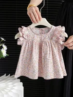 Summer New Sle Girls irt Top Thin Fly Sve Flower  Cute Doll irt Trendy Baby Girl Cotton Blend Casual Faion