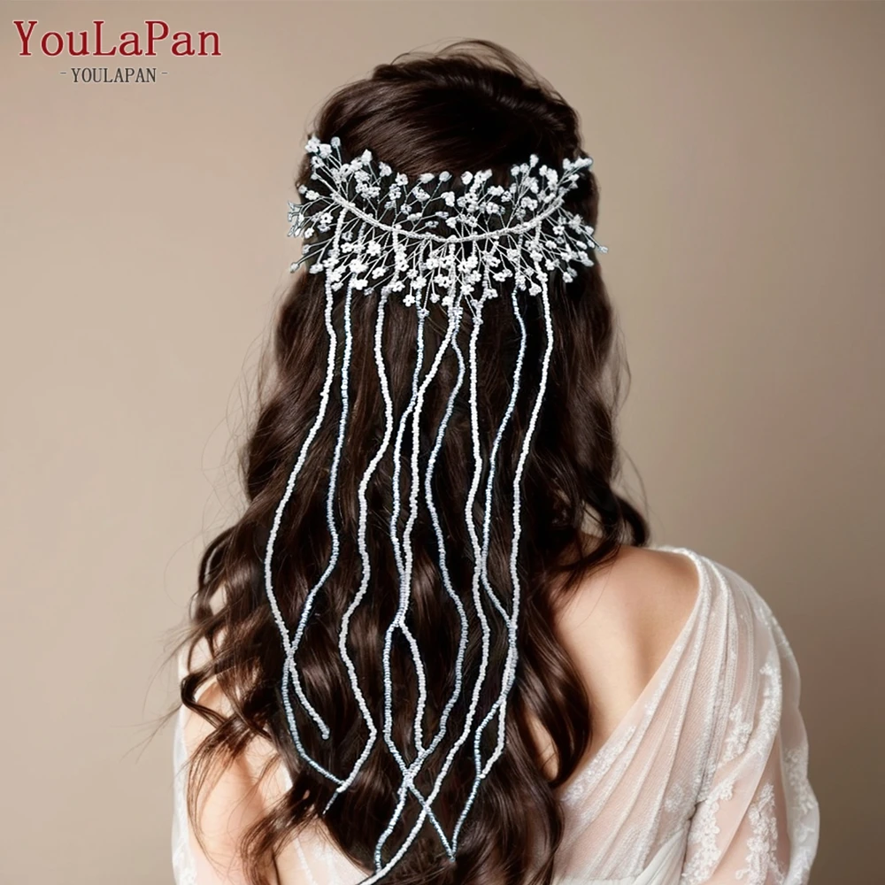 YouLaPan Rhinestone Tassels Chain Bridal Hair Accessories Bling Crystal Wedding Hair Vine Bride Jewelry Headpiece HP601