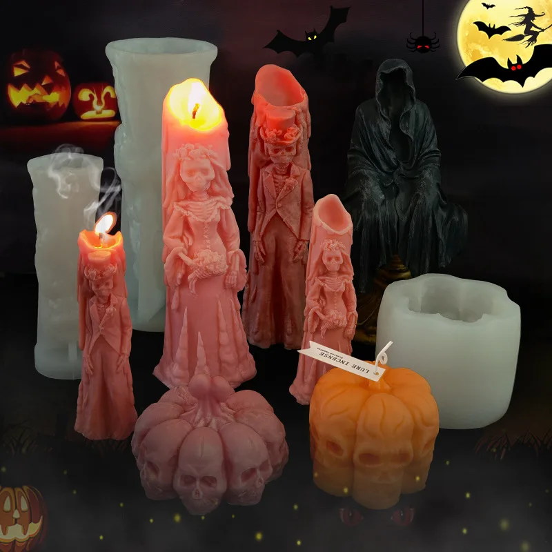 

Halloween Candle Silicone Mold Ghost Groom Horror Skull Candle Mold Halloween Festive Decoration Candle Home Decor Crafts
