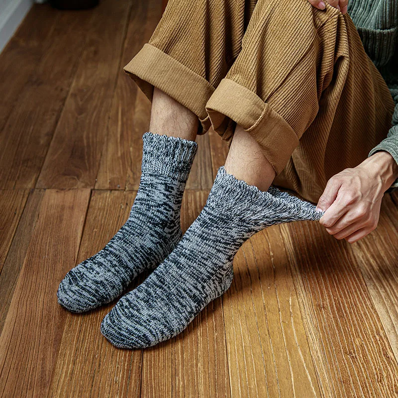 3 Pair Winter Men's Thick Warm Wool Socks Harajuku Retro High Quality Merino Wool Socks Men Protective Snow Casual Socks