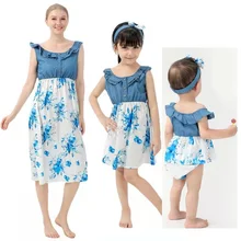 

Family Set Flower Mother Daughter Matching Dresses Ruffled Mom Mum Baby Mommy and Me Clothes Fashion Women Girls Cotton Dress