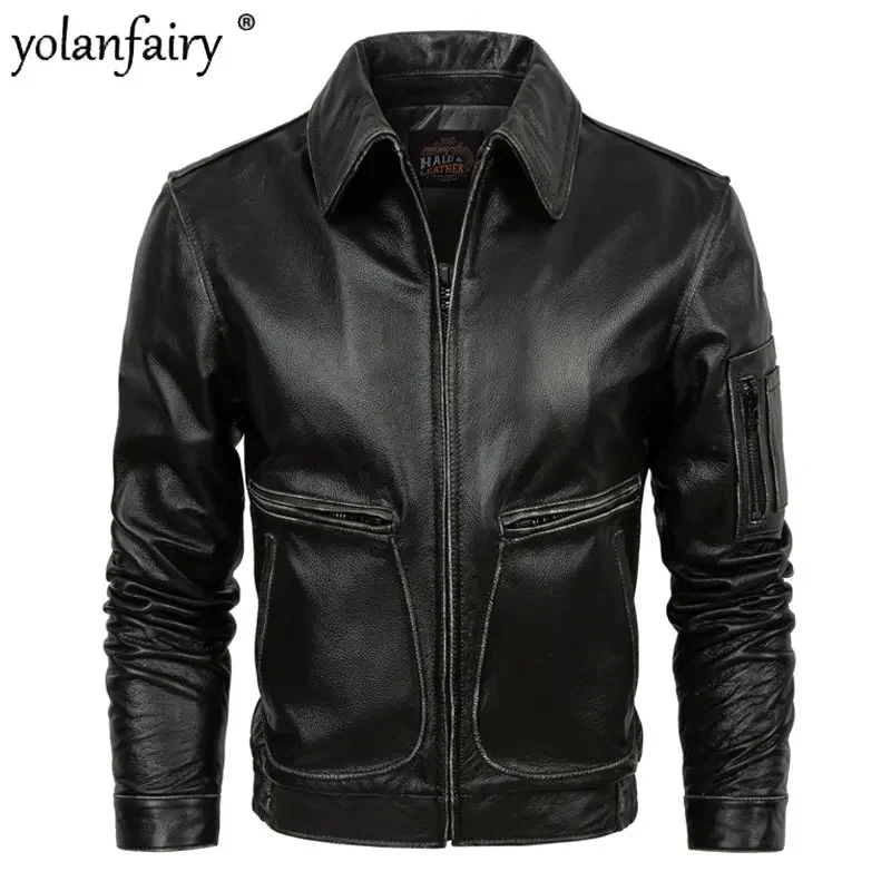 

Мужская винтажная куртка из воловьей натуральной кожи, новая весенняя куртка-пилот, мужская кожаная куртка, короткая куртка, Мужская куртка, весна 2023