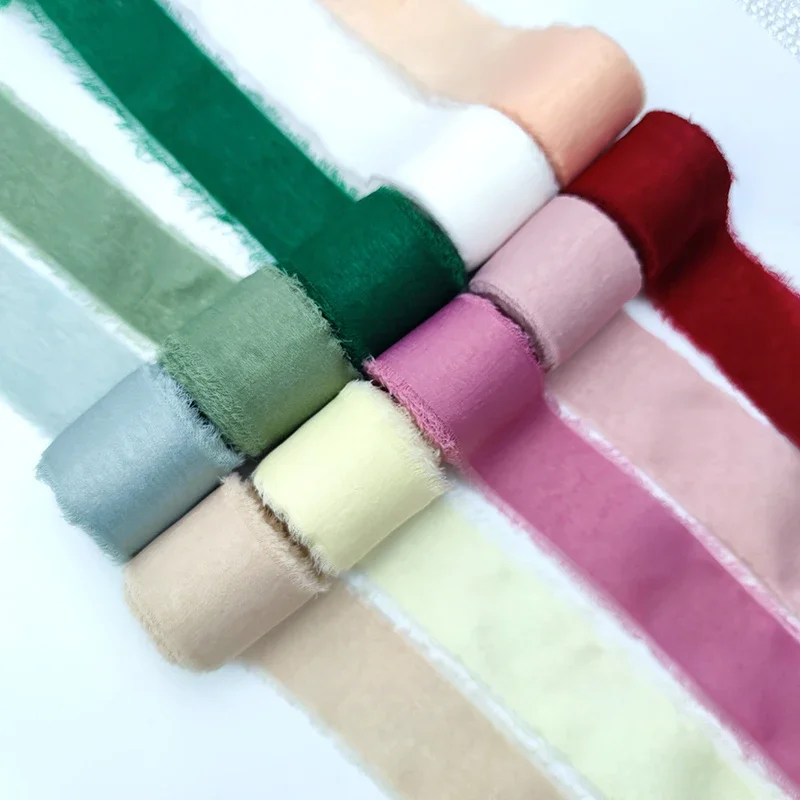 Green Ribbon Pure Cotton Hand Torn Raw Edge DIY Gift Box Packaging Greeting Card Decoration Bride Hand Stick Flower Tie Ribbon