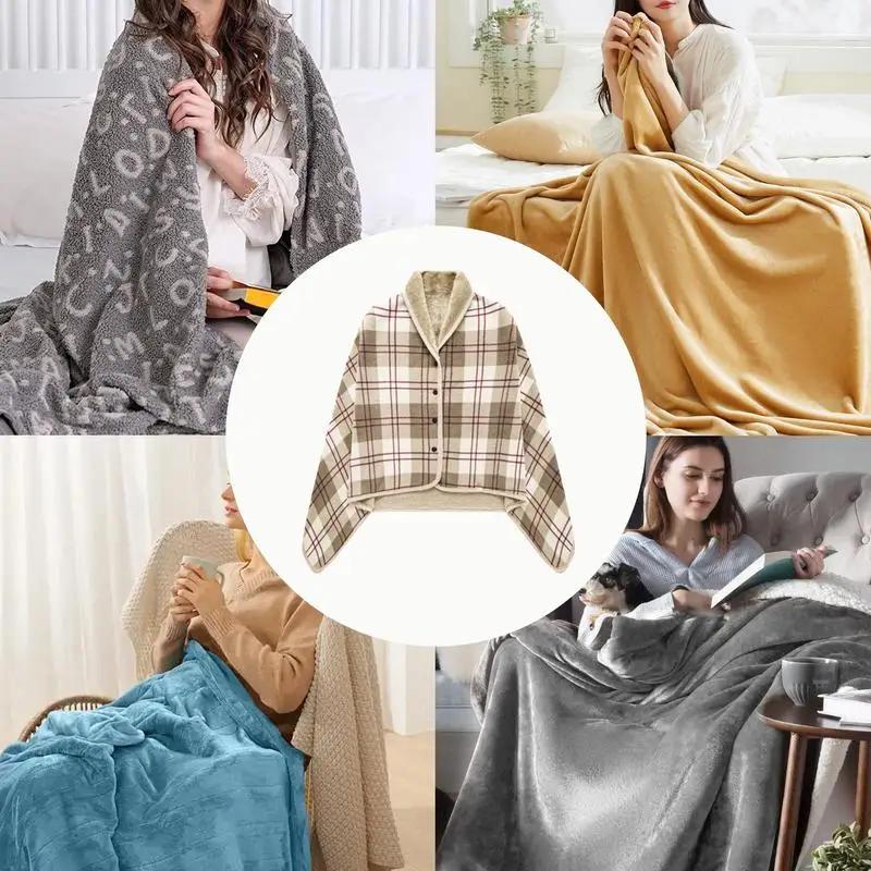 Flanell-Decke Mit Knöpfen – Weicher Poncho-Überwurf Für Sofa, Bett & Büro, 134 X 81 Cm, Grau