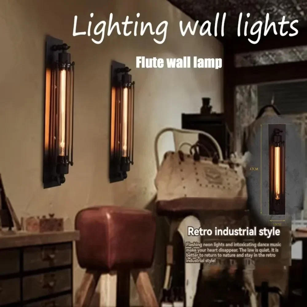 Antique Grow Flute Wall Lamp Wrought Iron European Industrial Style Retro Restaurant Corridor Aisle Lighting Wall Lamp Decor Joy