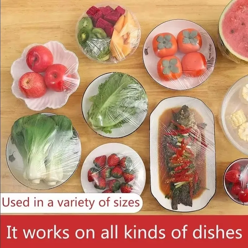 Disposable Food Cover Colorful Disposable Food Cover Dust Food Grade Fresh Lids Elastic Plastic Wrap Shower Cap Fruit Cover Fresh Keeping Bag