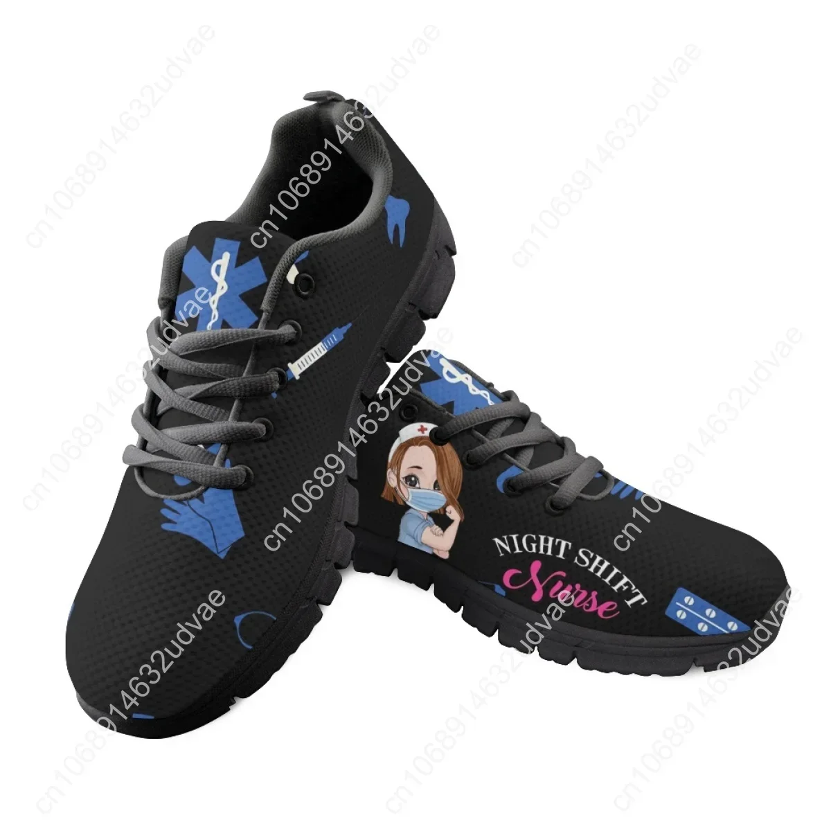 Paramedic EMT EMS Pattern Lace-up Sneakers Nurse Girls Cartoon Customized Flat Shoes Lightweight Mesh Tennis 2023