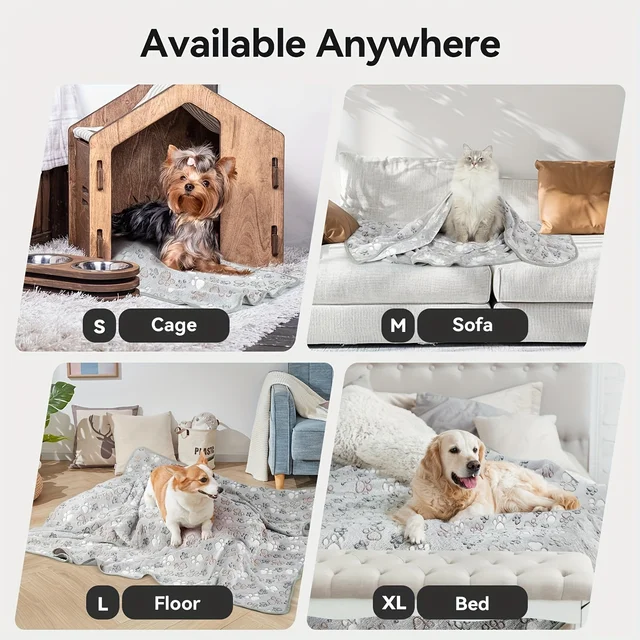 3pcs/1pc Thickened Pet Blankets with Paw Print & Bone Patterns - Soft Plush Machine Washable Dog Blankets for All Dog Sizes 5