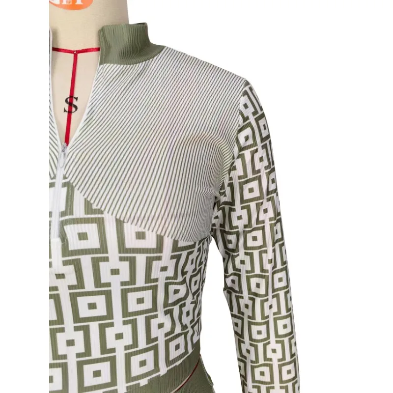 Casual Position Printed Two Piece Set Women Outfits 2023 Autumn Long Sleeve Half Zipper Crop Top Slim Pants Casual Tracksuit
