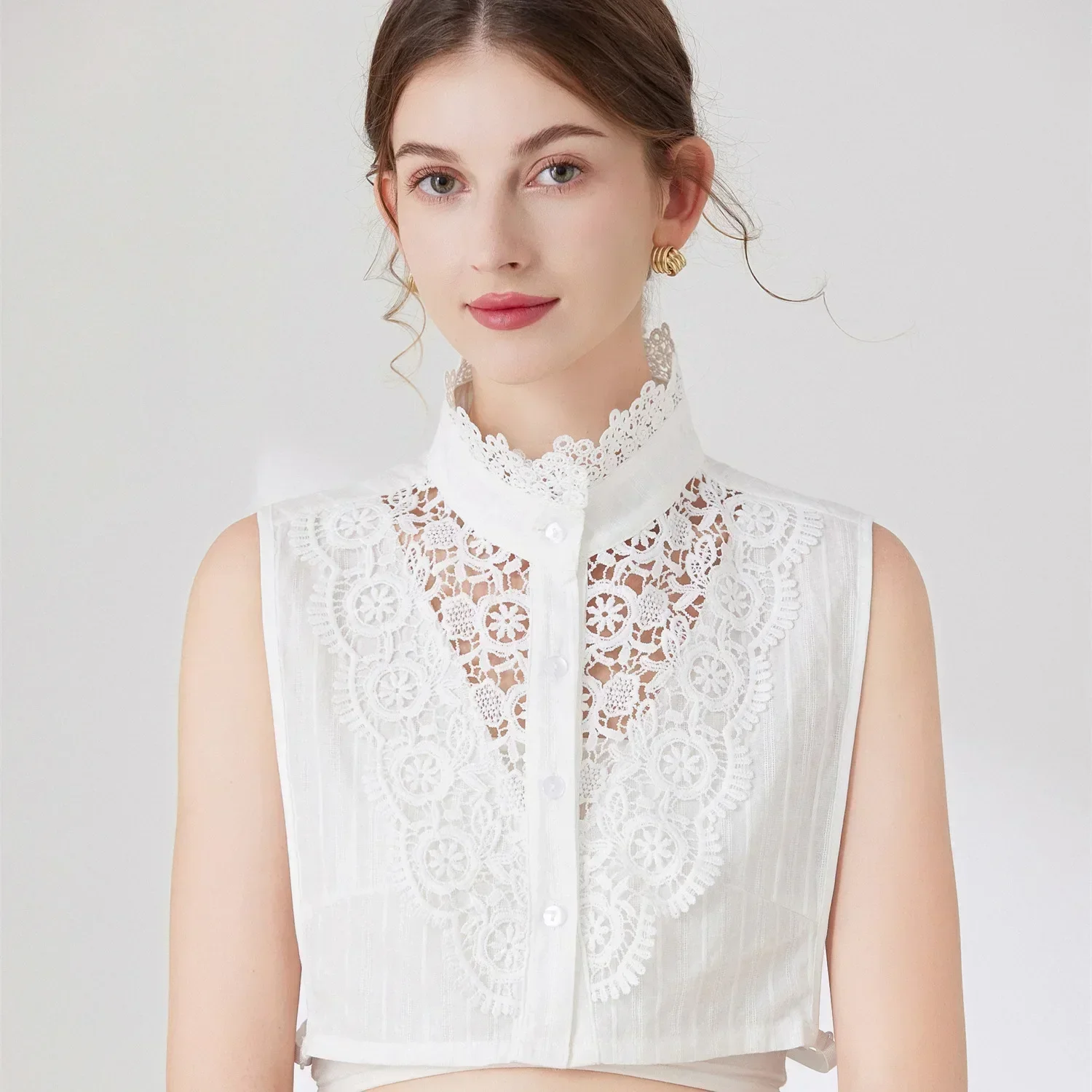 Colletto Finto Staccabile Da Donna Con Volant E Pizzo – Camicia Finta Regolabile Per Maglioni