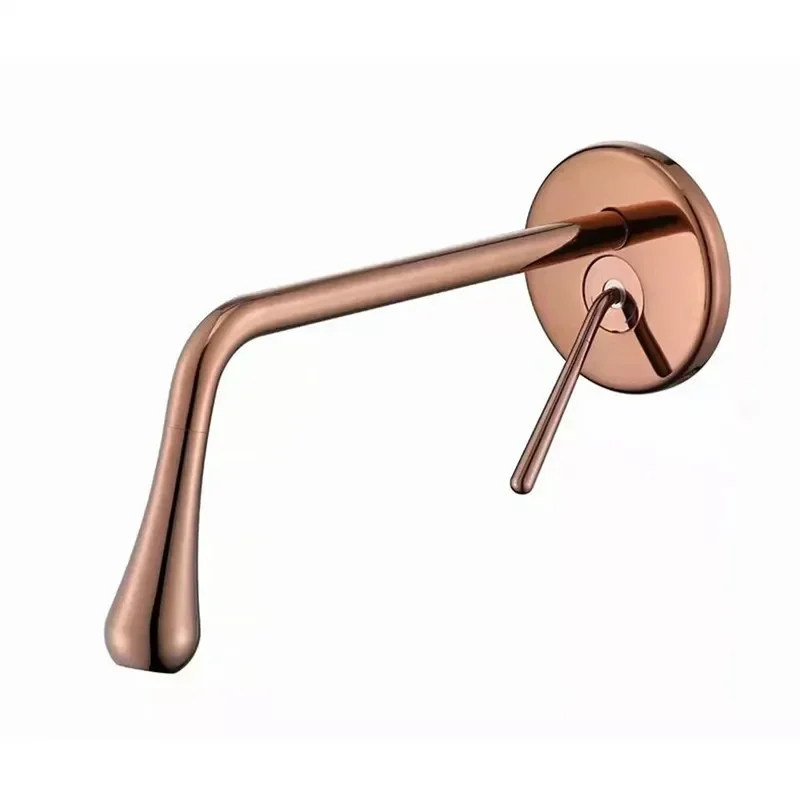 

Bathroom Basin Faucet Rose Gold Wall Mounted Sink Mixer Tap Hot Cold Lavatory Crane Tap in-Wall Water Drop Faucet Brushed Gold