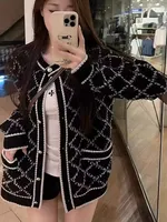 Ele Lightweight Knitted Cardigan Women's Loose Diamond Pattern Sweater Spring Autumn New Sle Luxury Faion Commute