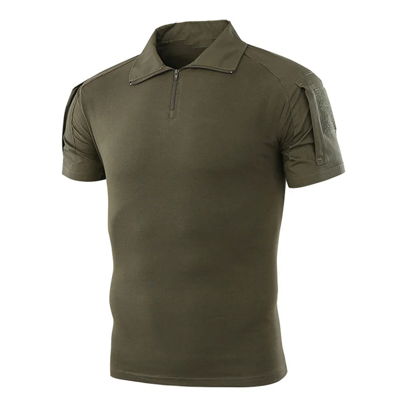 Tactical Men's Short Sleeve Softair Shirt Camoufalge Combat Shirt Zipper Cotton Hiking Airsoft T Shirts Climbing Tee for Men