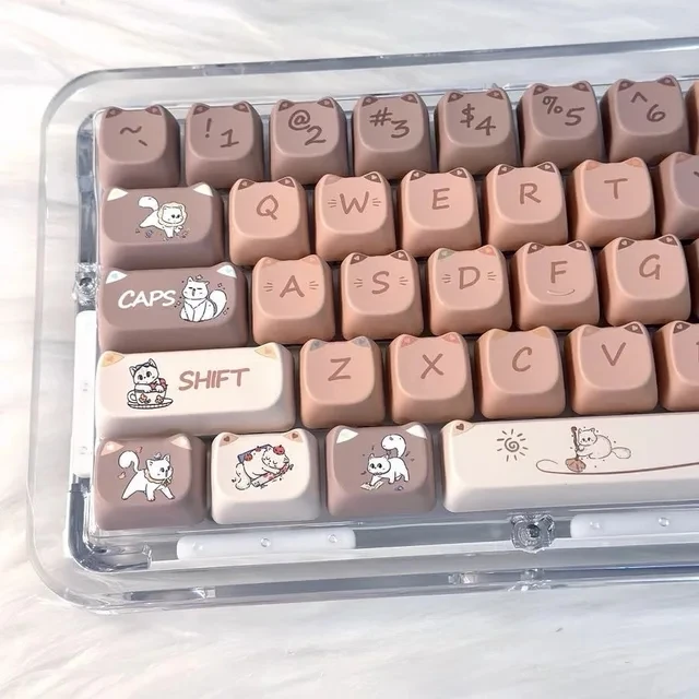 Personalizado Bonito Gato Keycaps Praça Keycaps Sublimação Térmica Teclado Mecânico Presente para Alice 2.25 u 2.75u 142 Chaves Novo Mao - Imagem 3