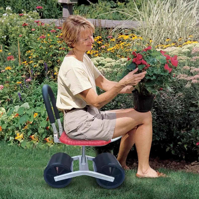 Garden Cart With Seat Rotating Garden Stools for Gardening Adjustable Height Chair Steering Handle