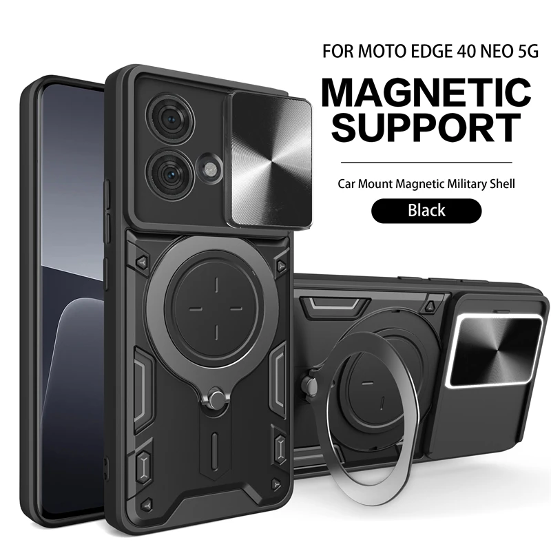 Per Motorola Edge 40 Neo Case Slide Camera Lron Ring Protection Stand Cavalletto Custodia Per Telefono Per Moto Edge 40 Neo 5G Cover Posteriore