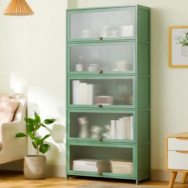 ตู้ครัวไม้ไผ่ทันสมัยพร้อมบานประตู – ที่เก็บของหลายชั้นสำหรับเตาไมโครเวฟและอื่นๆ 3