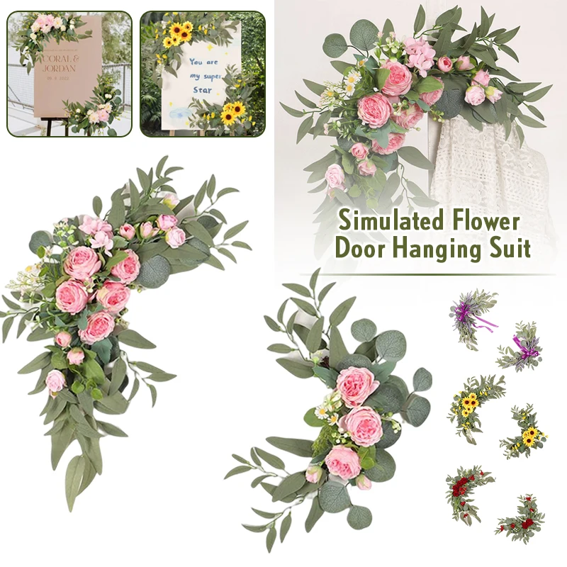 

2 Piece Wedding Arch Flower Ornament Kit Faux Floral Swag Flower Swag for Wedding Arch Ceremony Sign Wedding Chairs