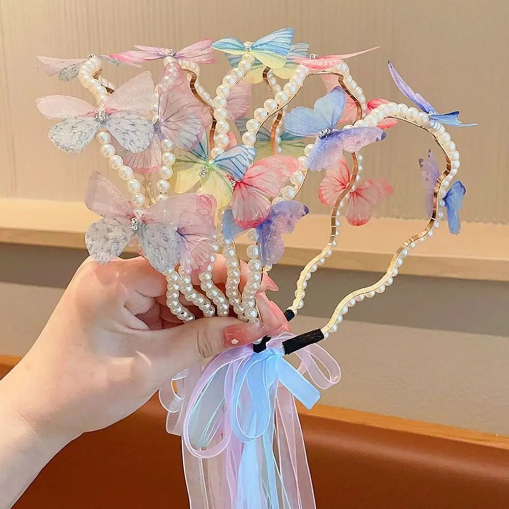 

2PCS Fashion Hair Hoop Elegant Girls Butterfly Headbands Princess Headwear Pearl Hair Band Headpieces