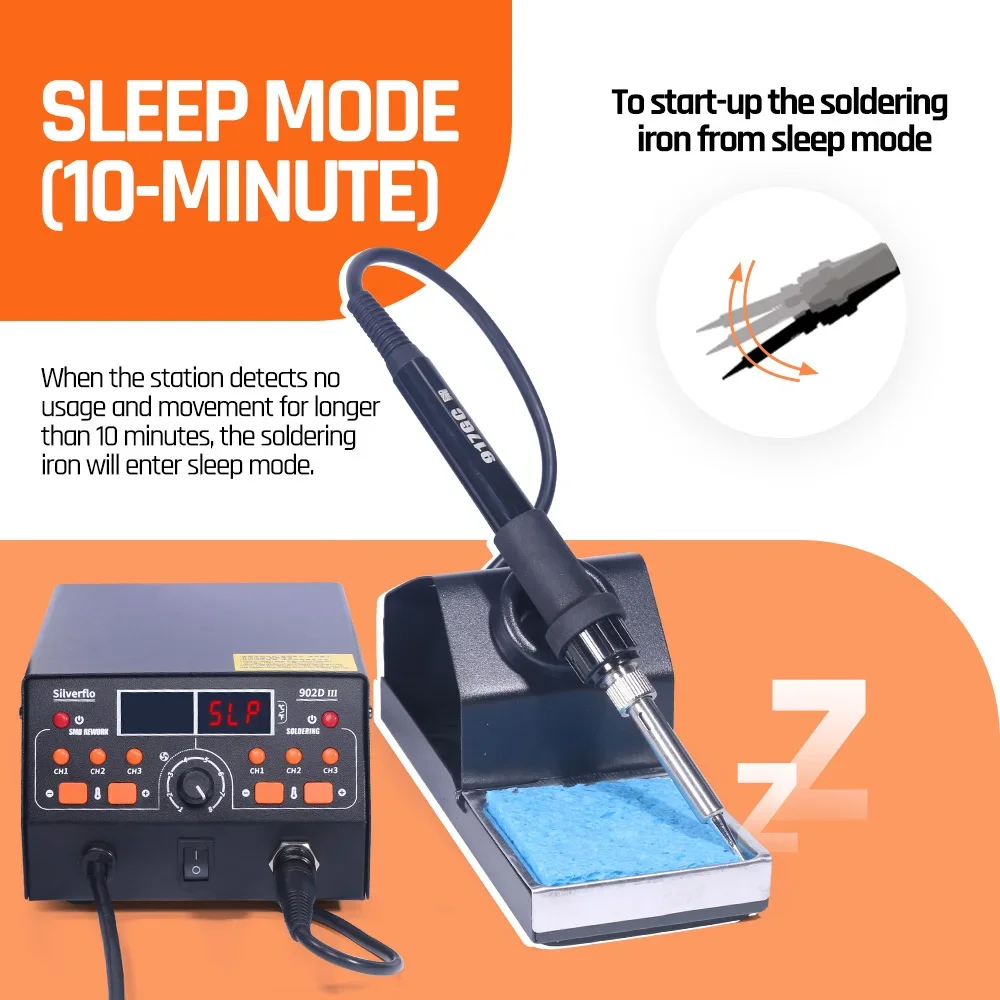 Silverflo 902D-III Welding Station 750W Hot Air Soldering Station with 3 Preset Channels Sleep Mode C/F Swith for SMD Rework soldering station,welding tool