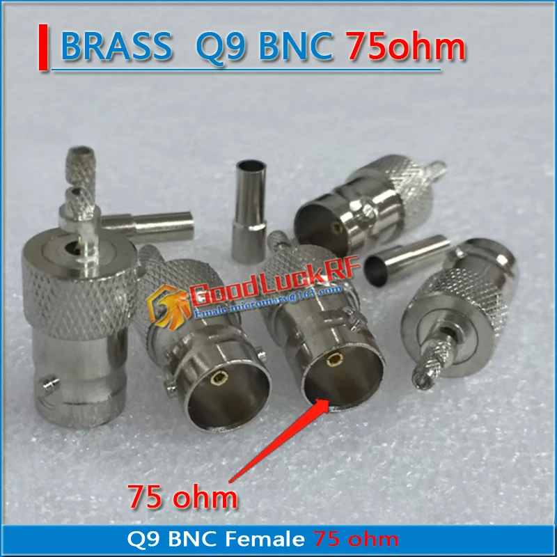 High-quality 75 ohm Q9 BNC Female Crimp for RG316 RG174 RG179 LMR100 RF Connector Adapter low loss