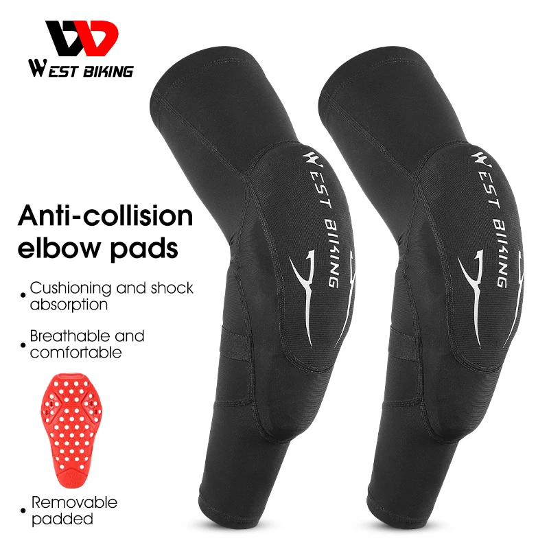 

WEST BIKING Sports Elbow Pads Men Women PU Anti-Collision Pad Arm Sleeve Protector Safety Bicycle Motorcycle Fitness Gear 1 Pair