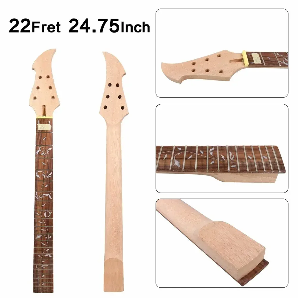 

Yinfente Guitar Neck 22 Fret 24.75 Inch Rosewood Fretboard Vine Inlay Fire Bird Head Bolt on Style Unfinished DIY Project