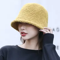 Bucket Hat For Women Thickened Warm Ear Protector Cap French Wool Hats Lady Panama Outdoor Hiking Knitted Fisherman Hat Cap dept
