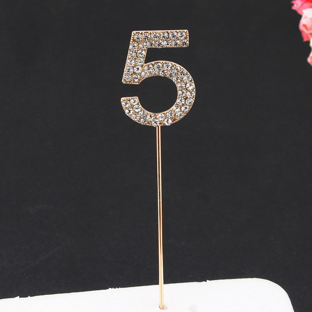 Topper Happy Birthday Party Glitter Alloy Rhinestone 1-9 Number Baby Shower Birthday 1 Year Birthday Digital Diy Cake Decor