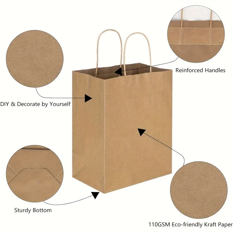 Brown Kraft Paper Bags with Handles - Party, Wedding, and Gift Packaging Bundle