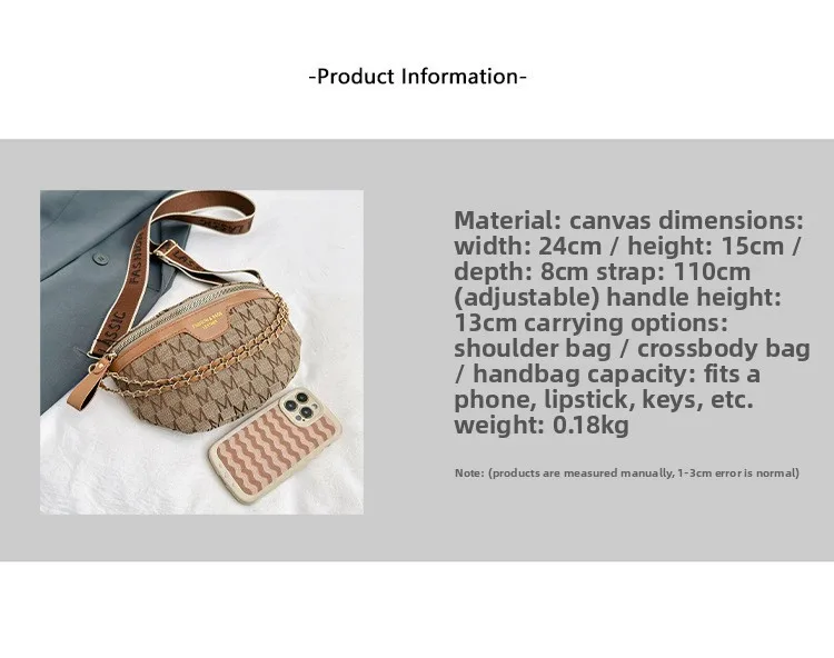 Schicke Umhängetasche mit doppelter Kettendetails, einfache Brusttasche, stilvoller breiter Riemen und schlankem Reißverschluss, geeignet für den täglichen Gebrauch – Detail 2