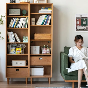 

2023 New Nordic Solid Wood Bookcase Sundry Cabinet High Bookshelf Display Large Capacity Storage Dining Side Cabinet
