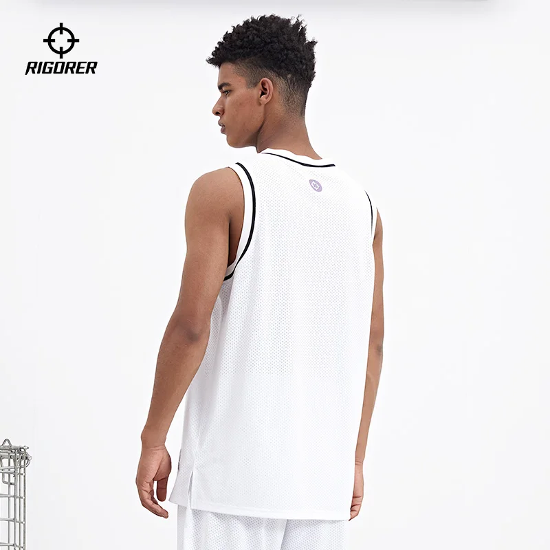 RIGORER Sports man vest sleeveless Leisure Sweat-wicking Breathable Mesh Loose Basketball Print tank top singlet sleeveless man