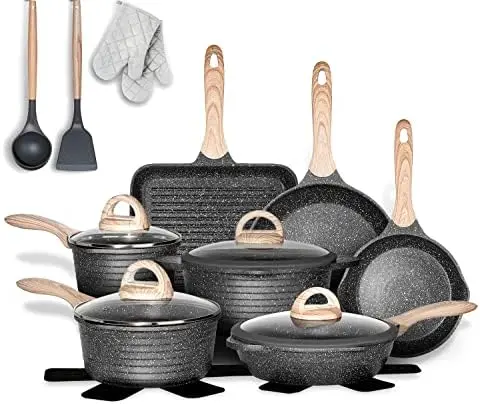 

Pans Set Nonstick 3/4/20PCS, Granite Coating Cookware Sets Induction Compatible with Frying Pan, Saucepan, Sauté Pan, Grill Pan