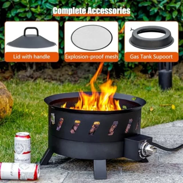 17.3 inch Portable Propane Fire Pits Gas Fire Pit Bowl for Outside with Lid Handle Smokeless Gas Firebowl Ideal for Camping Pat 4