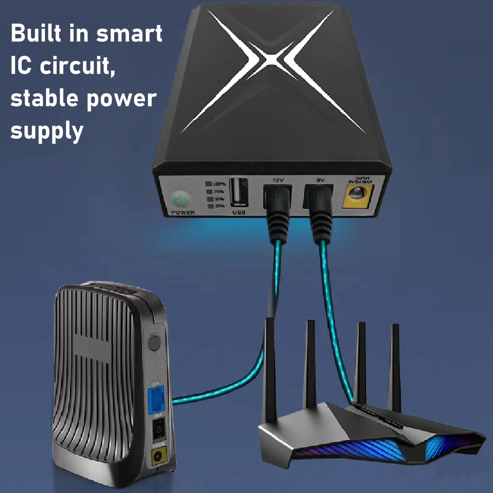 Uninterruptible Power Supply 8800mAh High Capacity Compact UPS System for Camera WiFi Router 9VDC Input