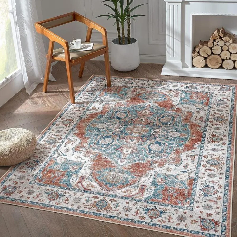 

Area Rug Persian Rug Vintage Rug Kitchen Floor Cover Traditional Foldable Thin Distressed Floral Print Indoor Mat