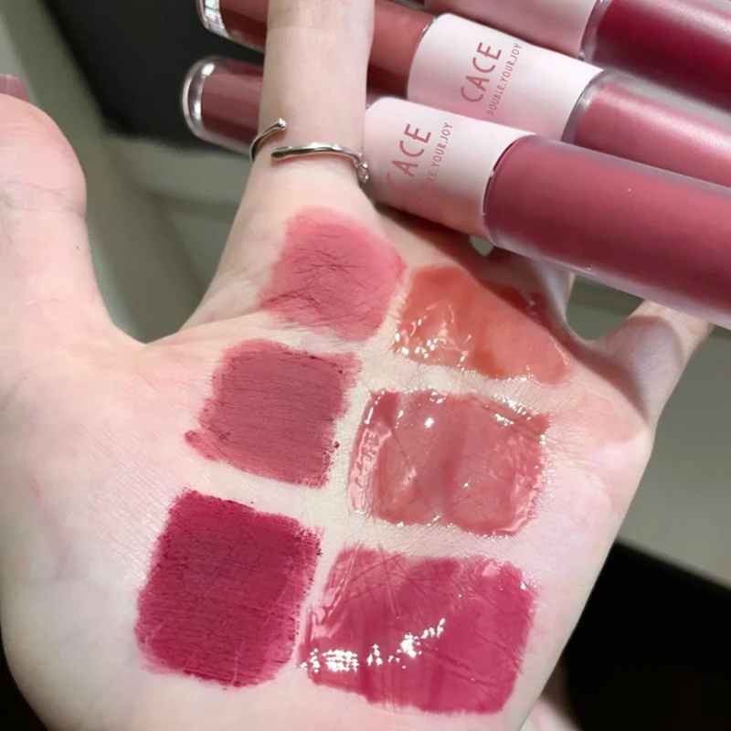 Double Head Lip Glaze Mirror Jelly Lipstick Matte Mist Lips Mud Lasting Moisturizing Lip Gloss Tint Korea Makeup Women Cosmetic 4