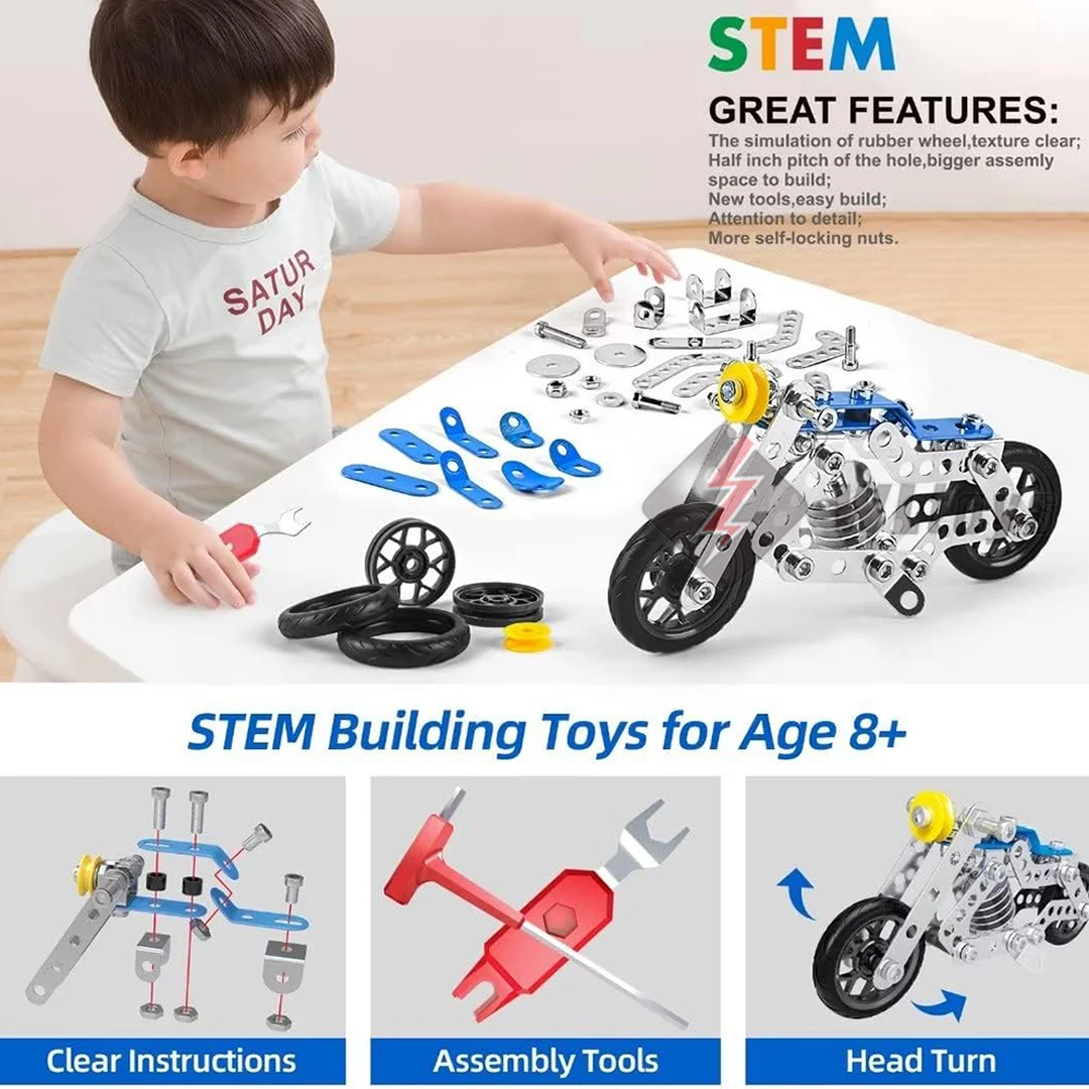 Metal Stem Building Construction Motorcycle Toy Kit