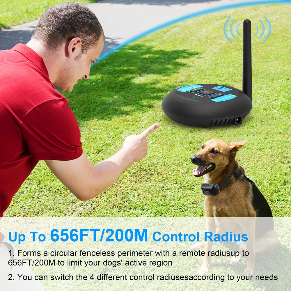 200m Wireless Dog Fence with Rechargeable Collar, IP68 Waterproof, Beep & Shock Training Modes, Electric Pet Containment System 2